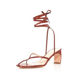 ELLEME Womens Red Ficelle Toe Block Heel Leather Heeled Thong Sandals 37.5